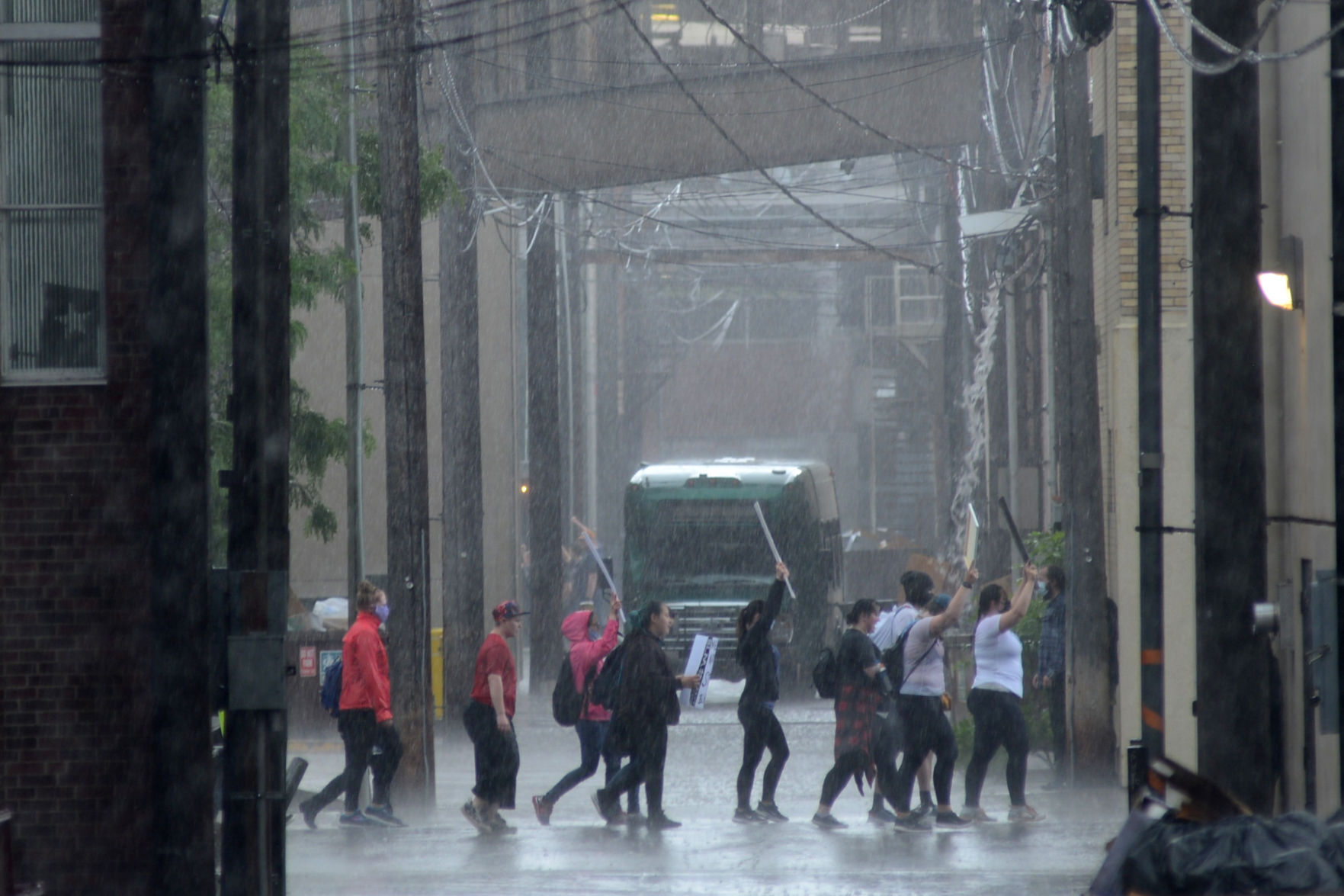 Rain falls on protesters